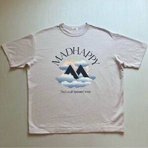 MADHAPPY light pink lilac lavender logo graphic crew neck short sleeve T-shirt